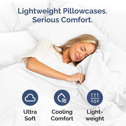 Standard Pillow Cases Set of 4 - Ultra Soft Hotel Quality Pillowcase Covers - Comfy Cozy Bedding for Women, Men, Kids & Teens - Machine Washable Pillow Protectors - 4 Piece Set - Standard Size White