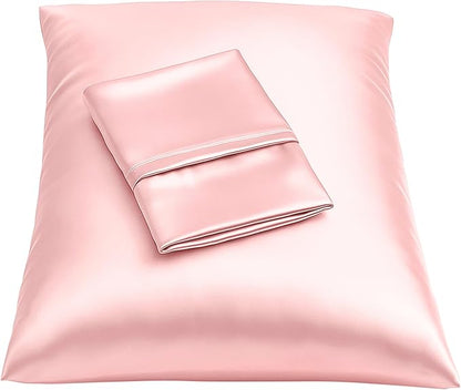 BLISSFORD Pink Satin Pillowcase with Zipper, for Hair and Skin Care, Feels Soft and Cool Like a Silk Pillowcase, Satin Pillow Cases 2 Pack, Slik Pillow Cover, Standard Size - Set of 2