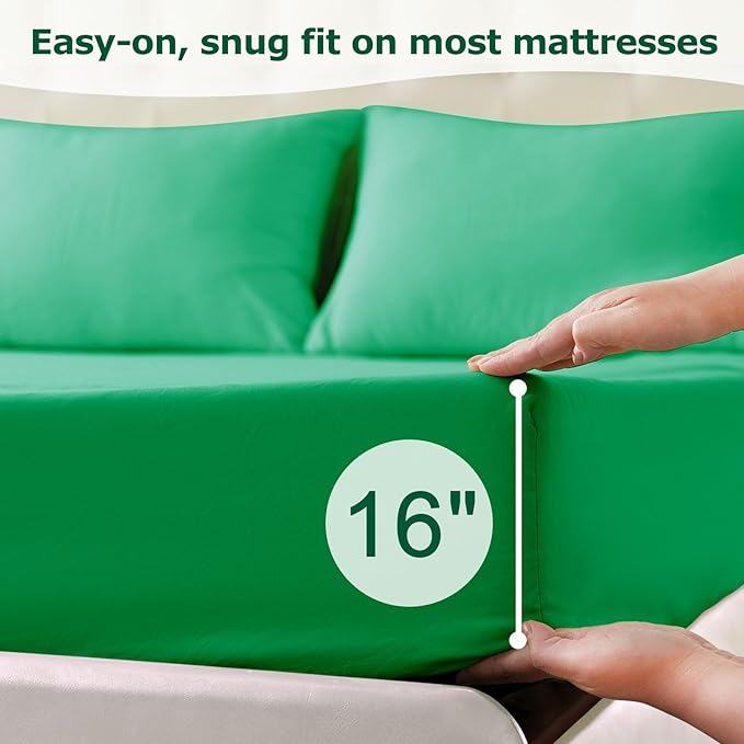 Queen Size Bed Sheet Set - 4 Piece Soft Microfiber Sheets with Deep Pockets, Cooling Technology, and Wrinkle-Free Pillowcase. Hotel-Quality, Durable Bedding, Mint Green