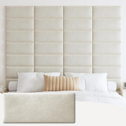 IFNOW Wall Mounted Headboard, Peel and Stick Panels, Lvory White, King | Upholstered 3D Soundproof Acoustic Panels Reusable and Removable Padded Leather Bed Headboard, 12 Panels 9.84" x 23.62"
