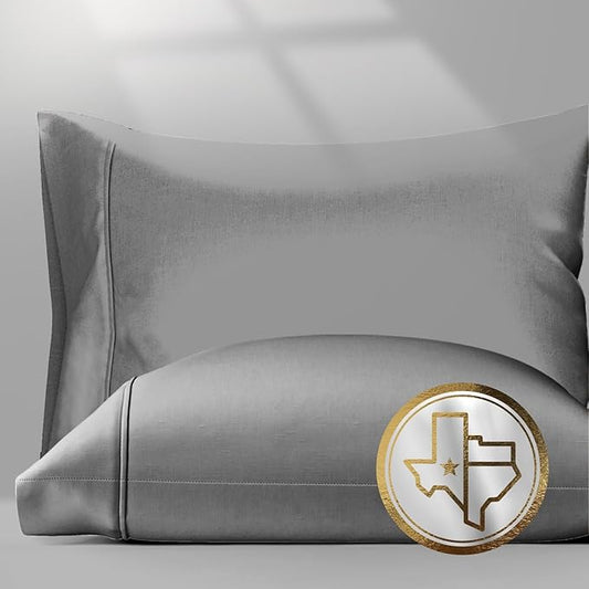TEXAS LINEN CO. 100% Egyptian Cotton Pillow Cases King Size Set of 2 - Luxury 1500 Thread Count Sateen Weave Dark Grey Pillow Cases, Silky Soft 5 Star Hotel-Quality Pillowcases, Fits King Size Pillows