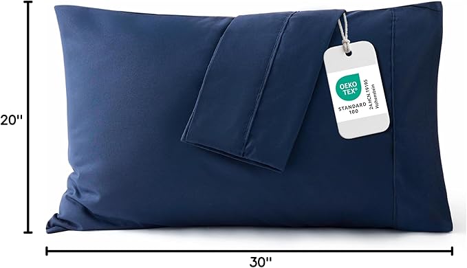 Bedsure Queen Pillow Cases Set of 2 - Navy Blue Microfiber Pillowcase 2 Pack, Super Soft and Cozy Double Brushed Pillow Case Covers with Envelope Closure for Kids, Fade Resistant, 20x30 Inches