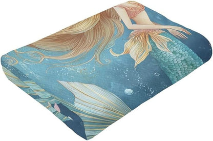 Mermaid Blanket Super Soft Warm Fluffy Fleece Flannel Fantasy Throw Blanket Cozy Fuzzy Plush Stuff Bedding Blankets Gifts for Women Kids Boys Girls Adults 60"X50"