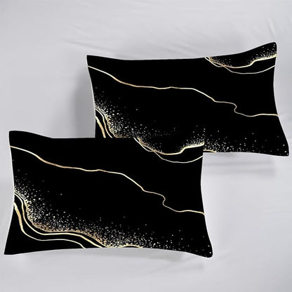Marble Bedding Set King Size Black and Gold Comforter for Men Women Girls Boys Bedroom Decor Texture Luxury Marbling Quilt Bed Sets, 1 Comforter 2 Pillowcases