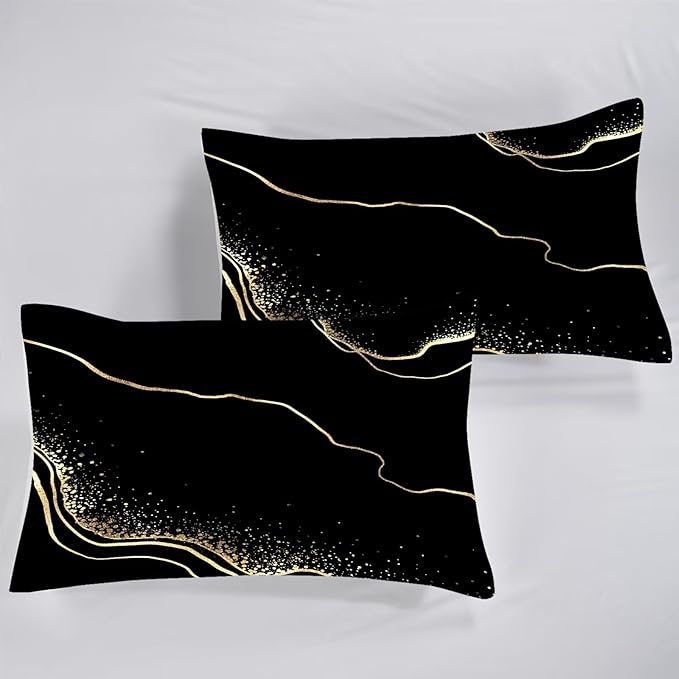 Marble Comforter Set Twin Size Black and Gold Bedding for Kids Girls Teen Women Men Bedroom Decor Texture Luxury Marbling Quilt Bed Sets, 1 Comforter 1 Pillowcase