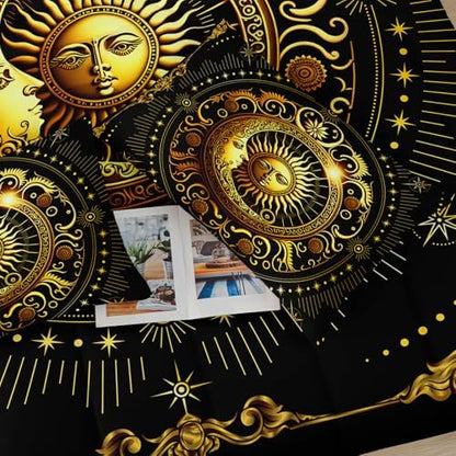 Black and Gold King Size Sun and Moon Comforter Set，Quilts King Size Bedding Sets Sun Moon，with 1 Comforter with 2 Pillow Case