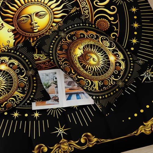 Black and Gold Twin Size Sun and Moon Comforter Set，Quilts Twin Size Bedding Sets Sun Moon，with 1 Comforter with 2 Pillow Case