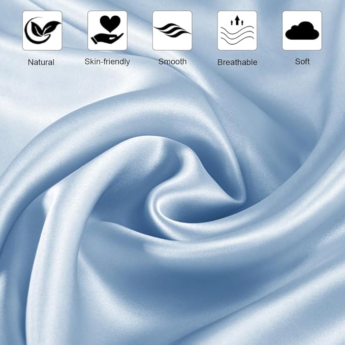 Silk Pillowcase for Hair and Skin with Hidden Zipper, Ravmix Both Sides 21Momme Mulberry Silk Cooling Pillow Case Standard Size 20×26inches, 1PCS, Light Blue