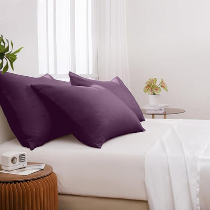 Pillowcases Standard 4 Pack, 20x26 Pillow Cases with Envelope Closure, Soft Plain Brushed Microfiber Covers Breathable Wrinkle-Resistant, Dark Purple