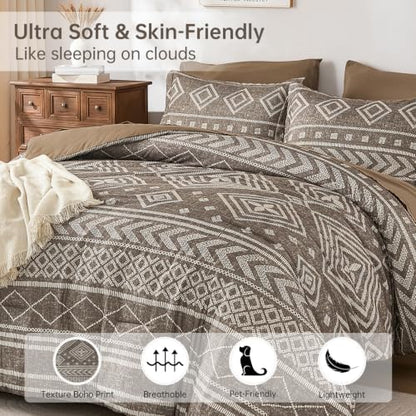 Yiran Boho Comforter Set King Size, 7 Pieces Aztec Brown Bed in a Bag