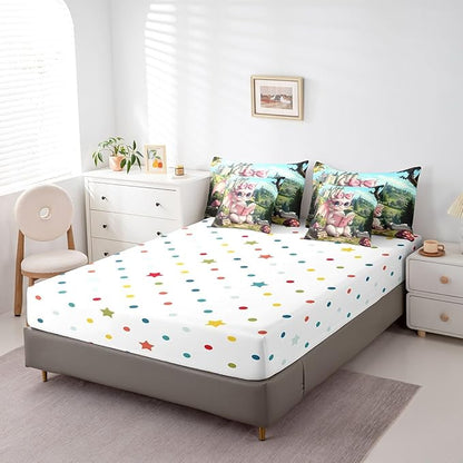7 Pieces King Size Cute Girly Dragon Comforter Set,Vintage Mid-Century Castle Bedding Set for Girls,Magical Fantasy Wildlife (Comforter+Fitted+Flat Sheet+2 Pillowcases+2 Throw Pillow Covers