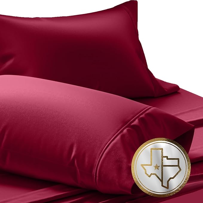 TEXAS LINEN CO. 100% Egyptian Cotton Standard/Queen Size Pillow Cases Set of 2-1000 Thread Count Pillow Cover - Breathable & Cooling Burgundy Pillowcases Set of 2 for Standard/Queen Pillows