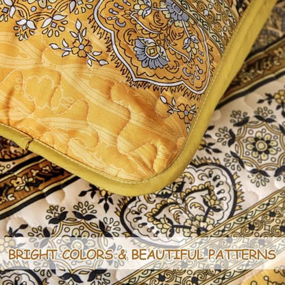 WONGS BEDDING Boho King Quilt Bedding Set, 3 Pieces Bedspread,Yellow Orange
