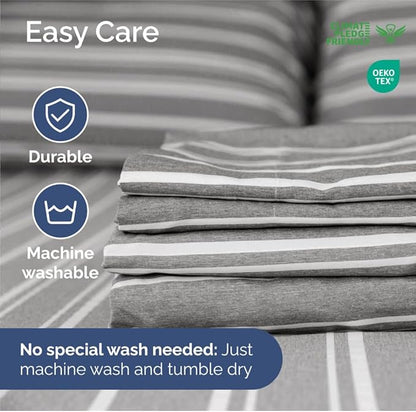 Short Queen Size 4 Piece Sheet Set - RV Short Queen, Soft, Breathable & Cooling Bed Sheets Set w/ Deep Pockets - Hotel Luxury Bedding for Women, Men, Kids, Teens, Boys & Girls, Oeko-Tex - Grey Stripes