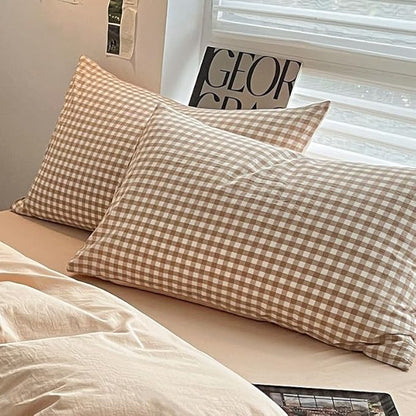 Nayoroom Brown Gingham Duvet Cover Queen Size 100% Washed Cotton Duvet Cover 3 Pieces Soft Breathable Yarn-Dyed Plaid Checkered Girls Dorm Bedding Set for All Seasons