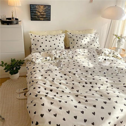Nayoroom Black and White Heart Duvet Cover Queen Size Black Hearts Printed on White Bedding Set 3 Pcs Cute Kawaii Soft Breathable Microfiber Comforter Cover Valentine Gifts for Kids Girls