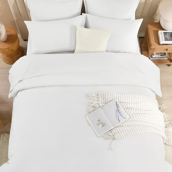 Litanika Comforter King Size Set White - 7 Pieces Bed in a Bag King Bedding Comforter Sets, Plain Lightweight Bed Set with Comforter, Sheets, Pillowcases & Shams