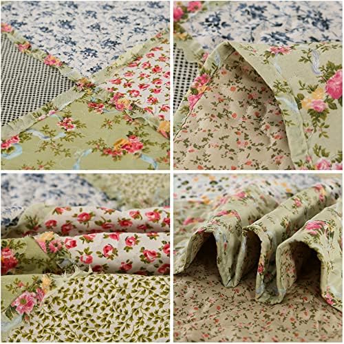King Size Quilt Set Green Floral Patchwork Quilted Bedspreads Coverlet Set