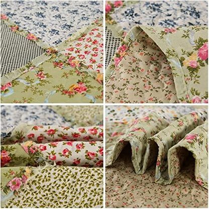 King Size Quilt Set Green Floral Patchwork Quilted Bedspreads Coverlet Set