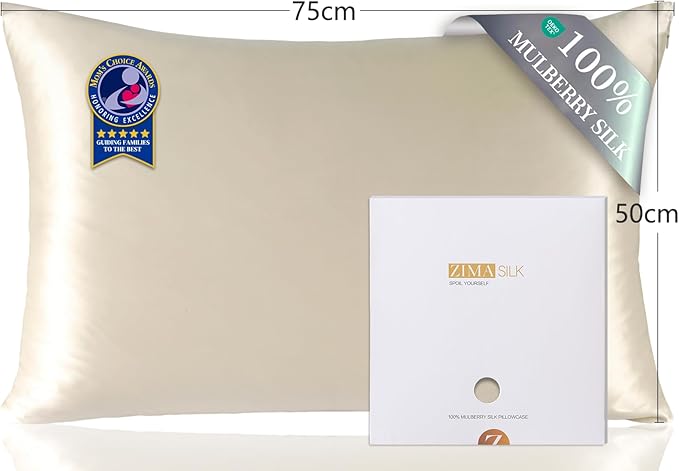 ZIMASILK 100% Pure Mulberry Silk Pillowcase for Hair and Skin Health,Soft and Smooth,Both Sides Premium Grade 6A Silk,600 Thread Count,with Hidden Zipper,1pc (Queen 20''x30'',Beige)