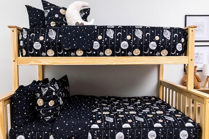 Beddy's Space Theme Durable Zipper Bedding for Kids, Bed in a Bag, Black Sheets and Universe Galaxy Comforter with Stars & Solar System, Includes Pillowcase and Sham, Easy to Make and Wash
