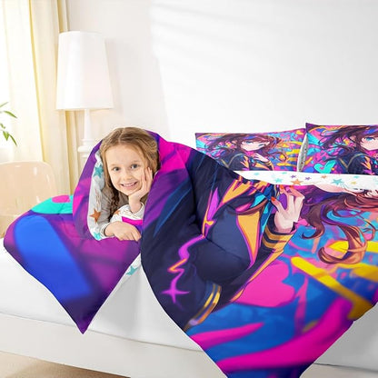 Erosebridal Anime Girl Twin Comforter Set, Japanese Anime Bedding Set for Kids Girls Teens Adult Bedroom, Cartoon Girl Bedding Comforter Sets Kawaii Japanese Animation Quilt 2 Piece, Purple