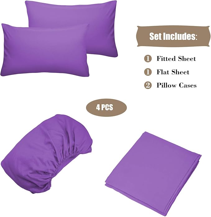 4 Piece Bed Sheet Set (Full,Violet) 1 Flat Sheet,1 Fitted Sheet and 2 Pillow Cases,Brushed Microfiber Luxury Bedding with Deep Pockets