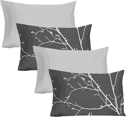 YIYEA King Size Pillow Cases Set of 4, Ultra Soft 1800TC Hotel Quality Double Brushed Microfiber Embroidered Pillowcases and Floral Pillow Covers, Envelope Closure, Fade Resistant (20"x36")