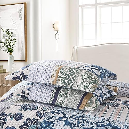 Yvooxny King Quilt Set Reversible Quilted Bedspread 3-Piece Lightweight Floral Real Patchwork Coverlet Bedding Set with Pillowcases for All Seasons, 108 * 96 Inches