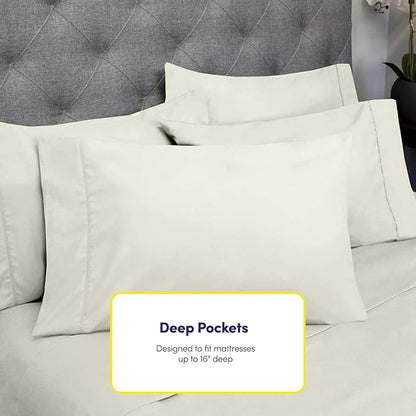 Queen Sheets Ivory - 6 Piece 1500 Supreme Deluxe Collection Deep Pocket Ultra Soft Queen Sheet Set Bedding - 2 Extra Pillow Cases, Great Value, Queen, Ivory