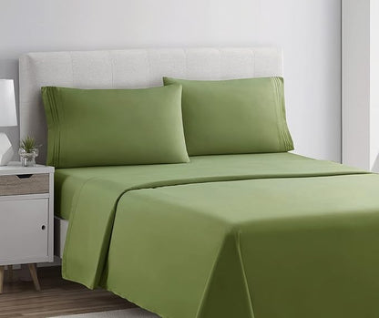 Clara Clark Bed Sheets, Premier 1800 Series 4 Piece Bed Sheet Set, Deep Pocket, Wrinkle, Fade, Stain Resistant, Luxury Soft Bedding Sheets & Pillowcases, Twin, Calla Green