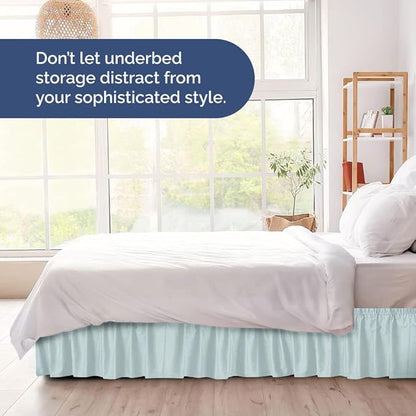 Wrap Around Dust Ruffle Bed Skirt - Ice Blue - for Queen Size Beds w/ 12 Inch Drop - Easy Fit Elastic Strap - Adjustable Pleated Bedskirt w/Brushed Fabric - Wrinkle Free - Women, Men, Kids & Teens