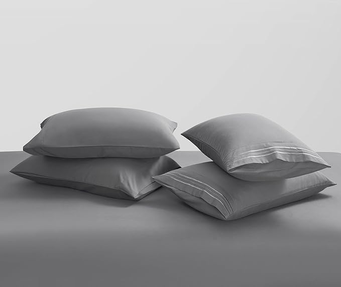 Clara Clark Queen Sheets - Hotel Luxury 6 Piece Bed Sheets for Queen Size Bed - Soft Bedding Sheets & Pillowcases, Fits Mattress up to 16 inch deep. Queen, Medium Grey