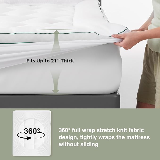 Novilla Full Mattress Topper, Soft Pillow Top for Dorm Bed, Breathable Quilted Mattress Pad Cover with Deep Pocket, Down Alternative Fill, Machine Washable Back to School Essentials