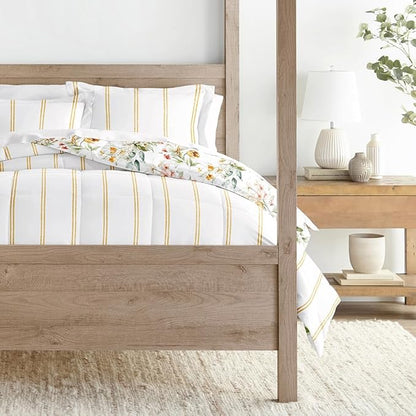 LINENS & HUTCH Comforter Set Patterned Microfiber All Season Down-Alternative Ultra Soft Bedding in Chintz Floral Stripe - King/Cal-King Chintz Floral Stripe Clay