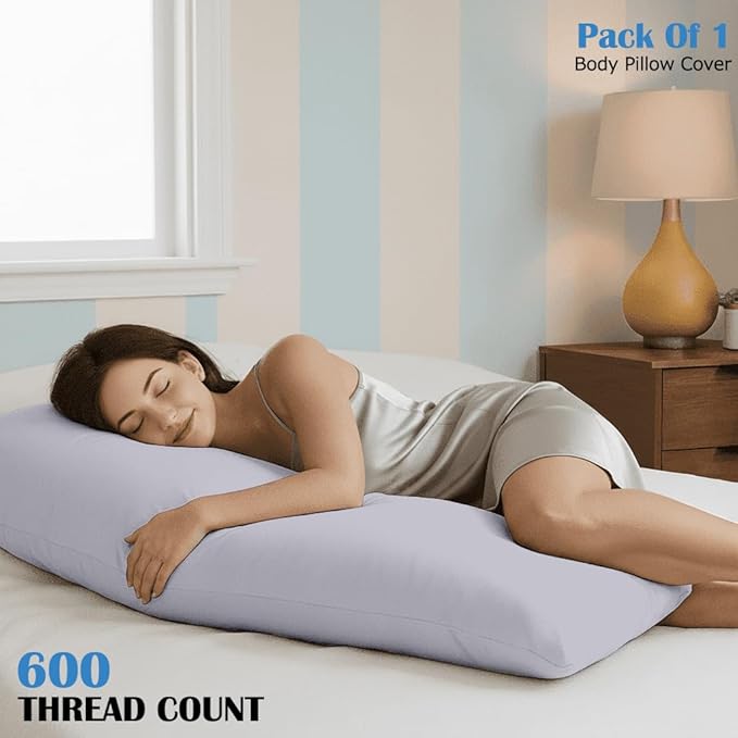 Comfort Beddings Body Pillowcase, 100% Organic Cotton 600 Thread Count Sateen, Soft Cooling Silver, 1-Pack, Hidden Zipper Closure, Hotel Quality, Fade & Shrink Resistant, 20 x 48 Inches