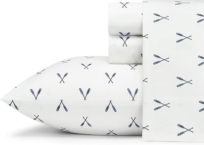 Eddie Bauer - Full Sheets, Cotton Percale Bedding Set, Crisp & Cool Home Decor, Dorm Room Essentials (Eddies Oar Blue, Full)