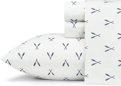 Eddie Bauer - Twin Sheet Set, Cotton Percale Bed Sheets, Crisp & Cool, Ideal Dorm Essentials (Eddies Oar White, Twin)