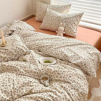 mixinni Boho Floral Girls Duvet Cover Set King Size Soft Cotton Comforter Cover Set Farmhouse Shabby Chic Flower Duver Cover for Women, 1 Cute Floral Duver Cover and 2 Pillowcases for All Seasons
