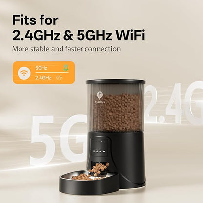 Automatic Cat Feeder 5Ghz WiFi APP Control Cat Food Dispenser | Auto Pet Feeder for Cats and Small Dog Indoor- Easy to Set and Clean, Dual Power, 1-6 Meals/Day, Timed Precise Feeding
