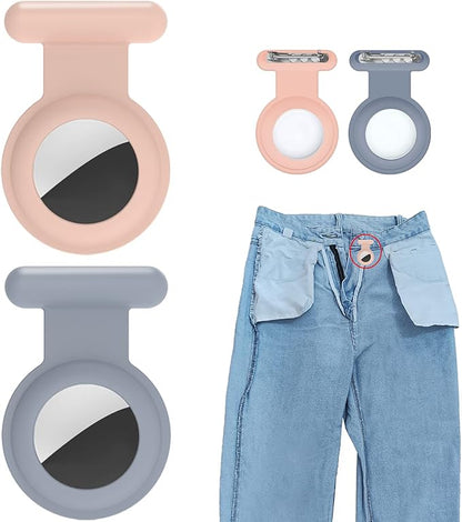 2 Pack Holder Case Tracker, Silicone Hidden GPS Kid Holder with Invisible Pin, Anti Lost Case Cover for Toddlers, Elderly, Pet, Clothing(Pink and Gray)