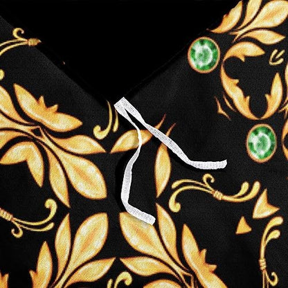 Golden Scrolls Print Duvet Cover and Pillow Shams Green Gems Deco for Girls and Boys Bedding Set Twin Size Black Color Bed Sets