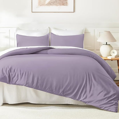 Litanika Grayish Lavender Purple Comforter Set King Size, 3 Pieces Lightweight Solid Bedding Comforter Set, All Season Fluffy Bed Set (104x90In Comforter & 2 Pillowcases)