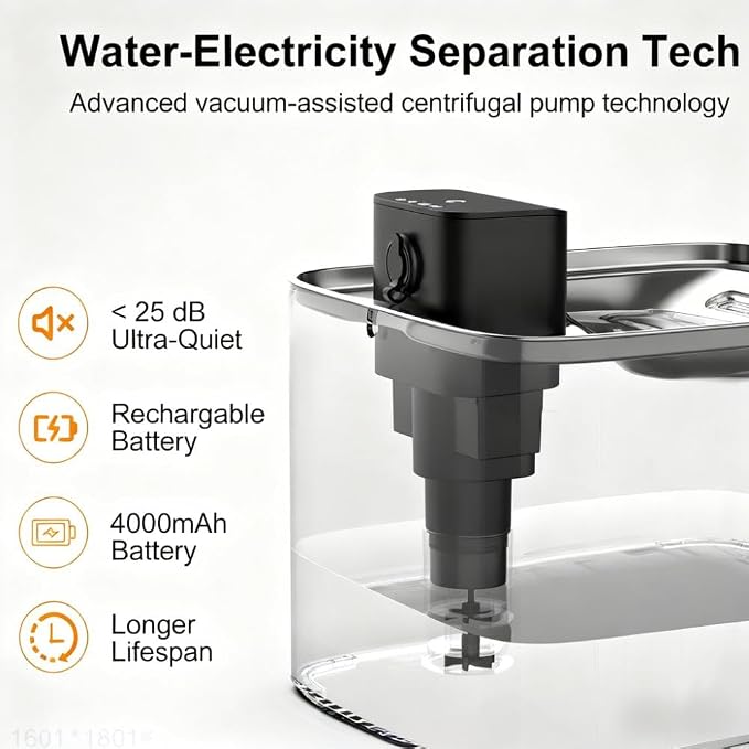 NPET Wireless Cat Water Fountain, 4L/1Gallon Battery Operated Pet Fountain with Smart Motion Sensor, 4000mAh Rechargeable Battery & Quiet Pump, Automatic Cordless Water Dispenser for Cats, Dogs,Pets