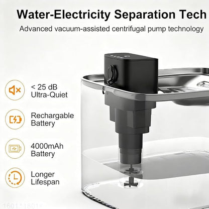 NPET Wireless Cat Water Fountain, 4L/1Gallon Battery Operated Pet Fountain with Smart Motion Sensor, 4000mAh Rechargeable Battery & Quiet Pump, Automatic Cordless Water Dispenser for Cats, Dogs,Pets