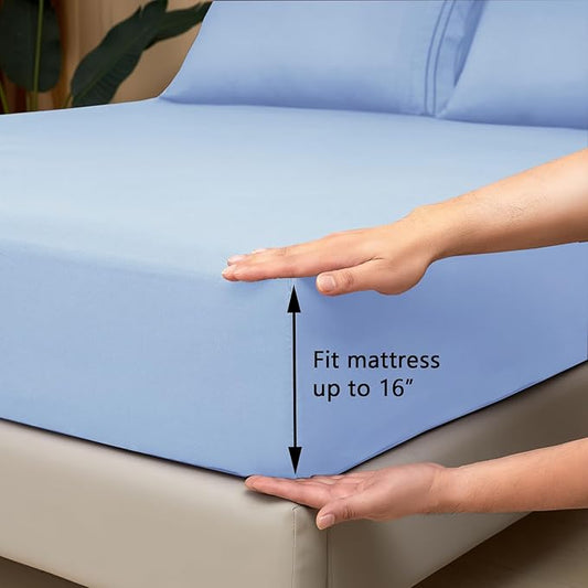 Mejoroom Twin Sheet Set - Hotel Collection Twin Sheets - Bedding Sheets & Pillowcases with Deep Pocket Fitted Sheet, Breathable, Wrinkle & Fade Resistant - 3 Piece(Light Blue)