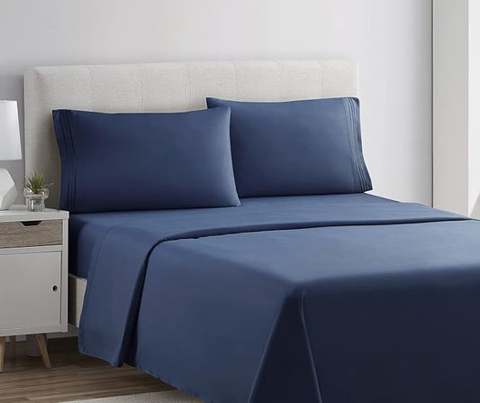 Clara Clark 1800 Premier Series 4pc Bed Sheet Set - King, Navy Blue