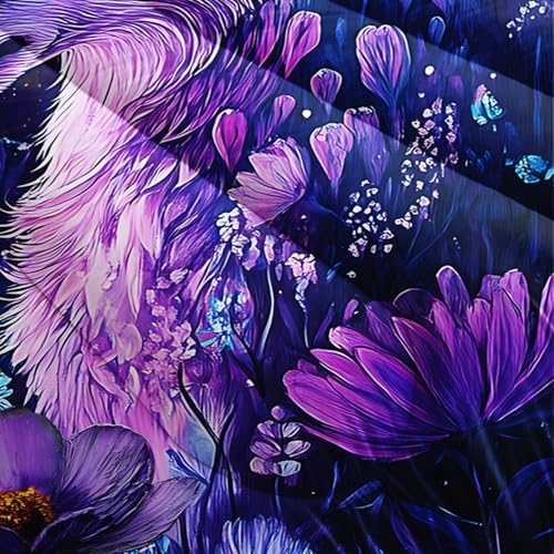 Purple Wolf Bedding Comforter Set Full Size，Dreamcatcher Flower Quilt Bedding Set Full，with 1 Comforter with 2 Pillow Case，Wolf Bedroom Decor for Kids Girls Boy