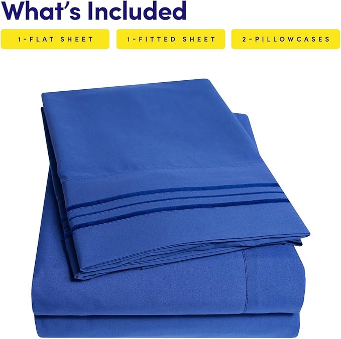 1500 Supreme Collection King Sheet Sets Royal Blue - Luxury Hotel Bed Sheets and Pillowcase Set for King Mattress - Extra Soft, Elastic Corner Straps, Deep Pocket Sheets, King Royal Blue