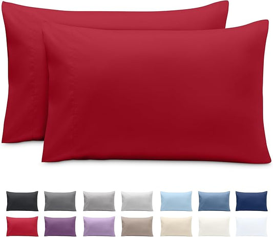 Bare Home Microfiber Pillow Cases - Queen Size Set of 2 - Cooling Pillowcases - Double Brushed - Easy Care - Envelope Closure (Queen Pillowcase Set of 2, Red)